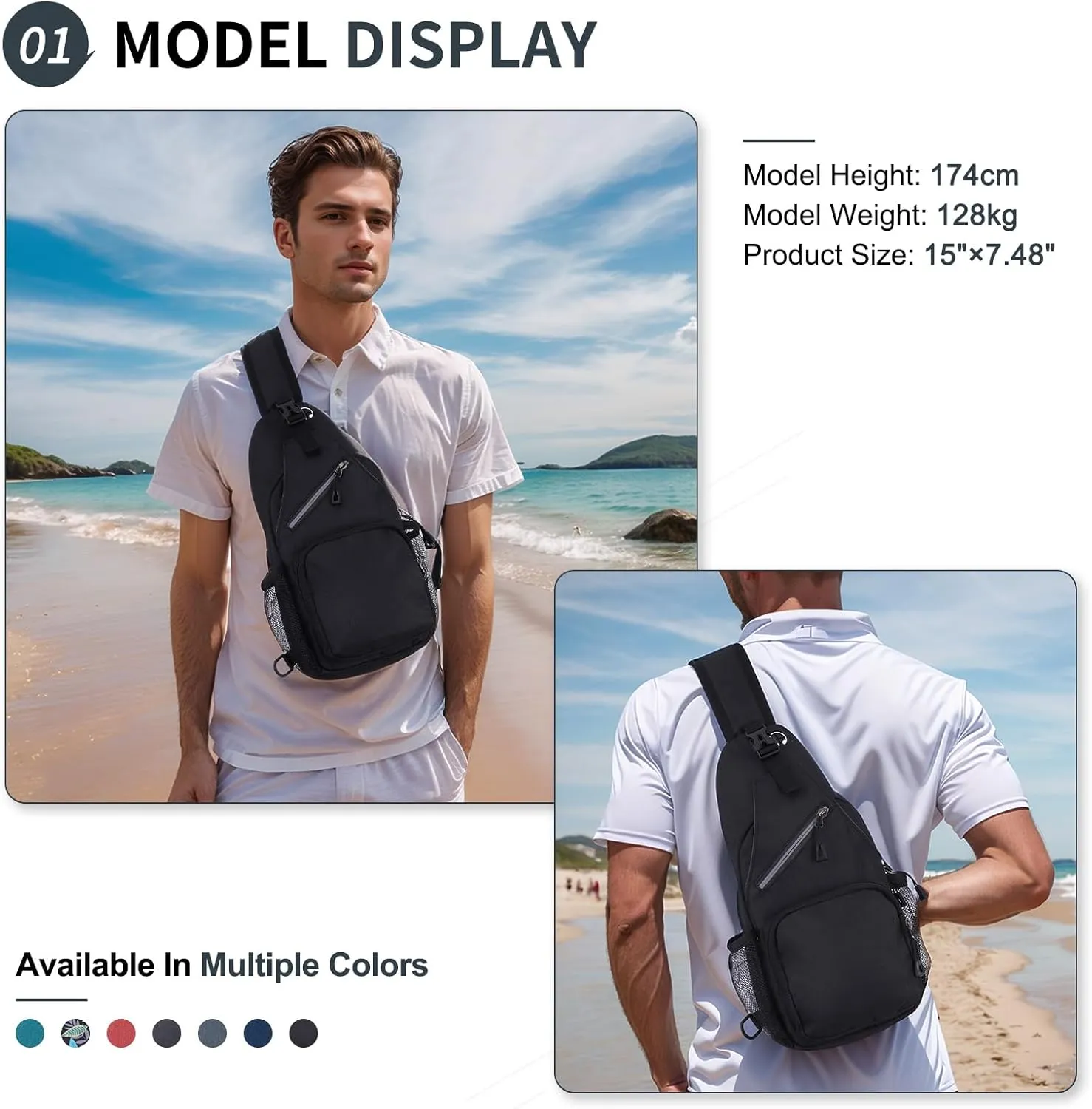 Small Sling Bag, Water Resistant 11 Inch Crossbody Chest Bags Oxford Daypack Backpack with Headphone Jack with Anti-theft Pocket for Men Women (Dark Gray)