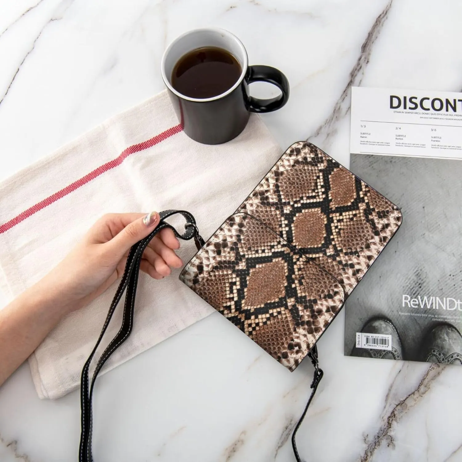 Snake Skin Python Pattern Woman Crossbody Bags Leather One Shoulder Handbags Wallet Adjustable Strap Cell Phone Purse