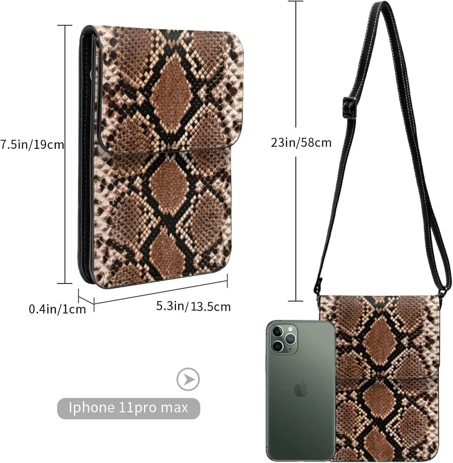Snake Skin Python Pattern Woman Crossbody Bags Leather One Shoulder Handbags Wallet Adjustable Strap Cell Phone Purse