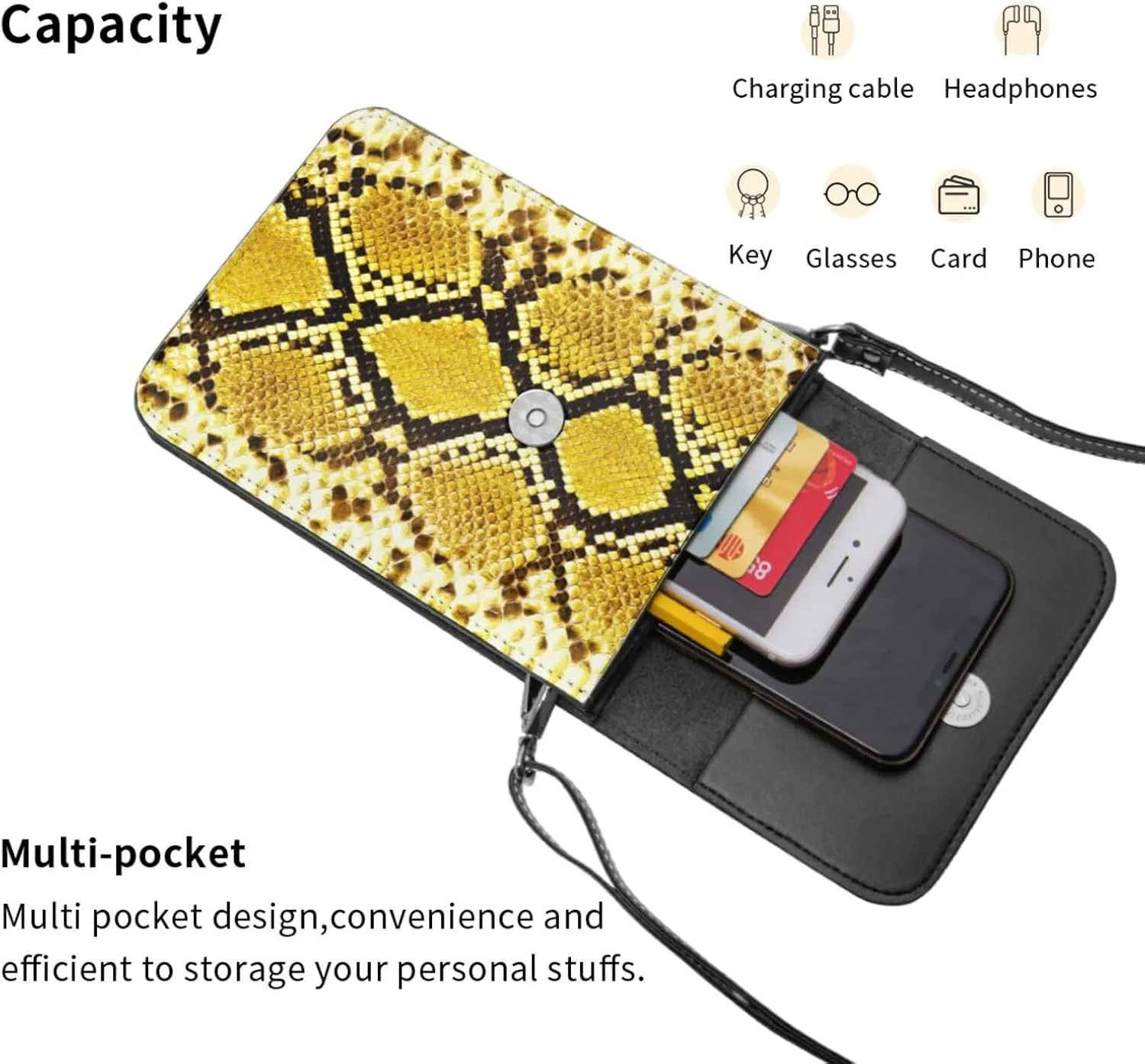 Snake Skin Python Pattern Woman Crossbody Bags Leather One Shoulder Handbags Wallet Adjustable Strap Cell Phone Purse