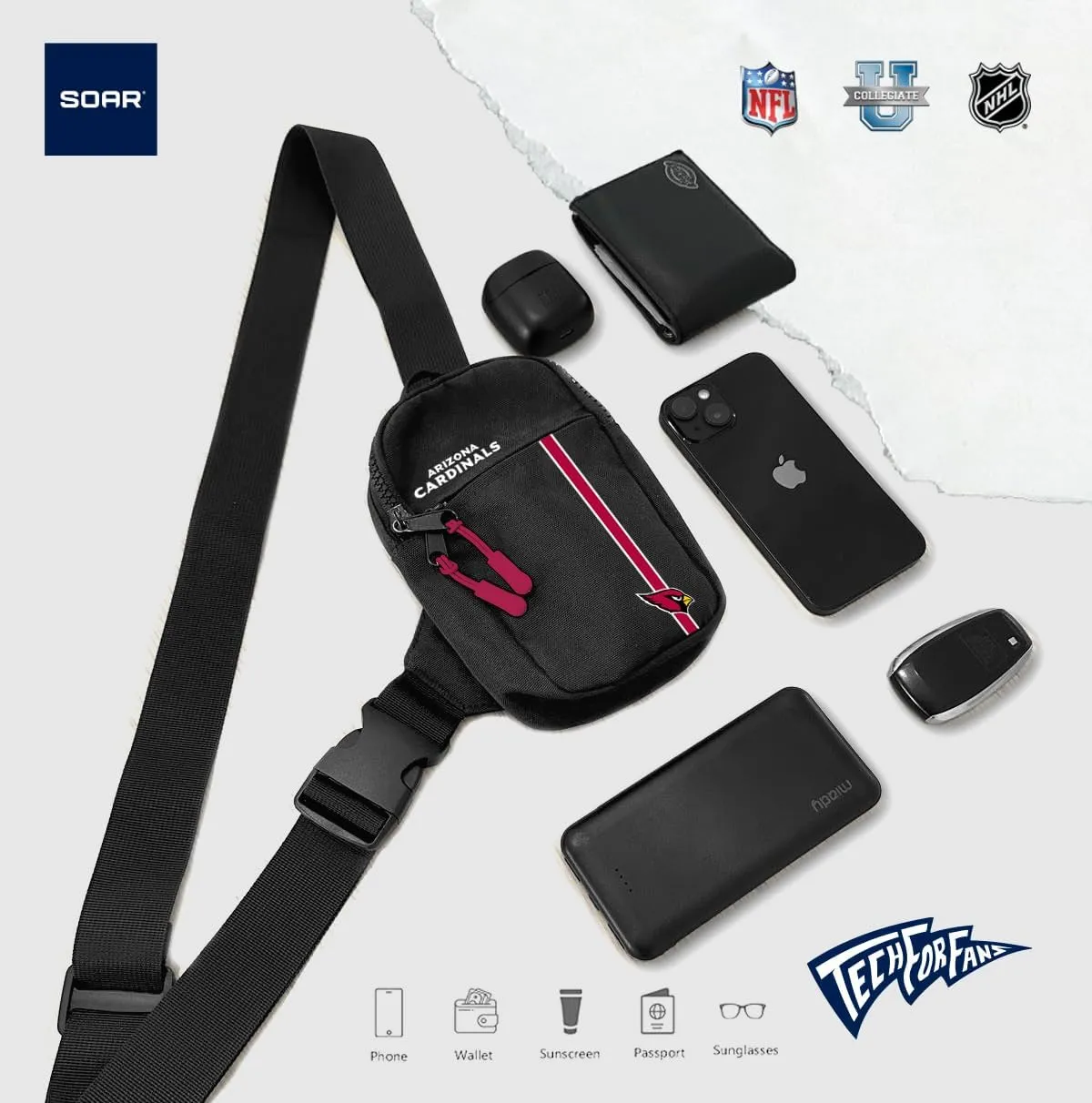 SOAR Unisex Crossbody Tech Adjustable Strap Travel Backpack Officially Licensed NFL, Mini Sling Bag