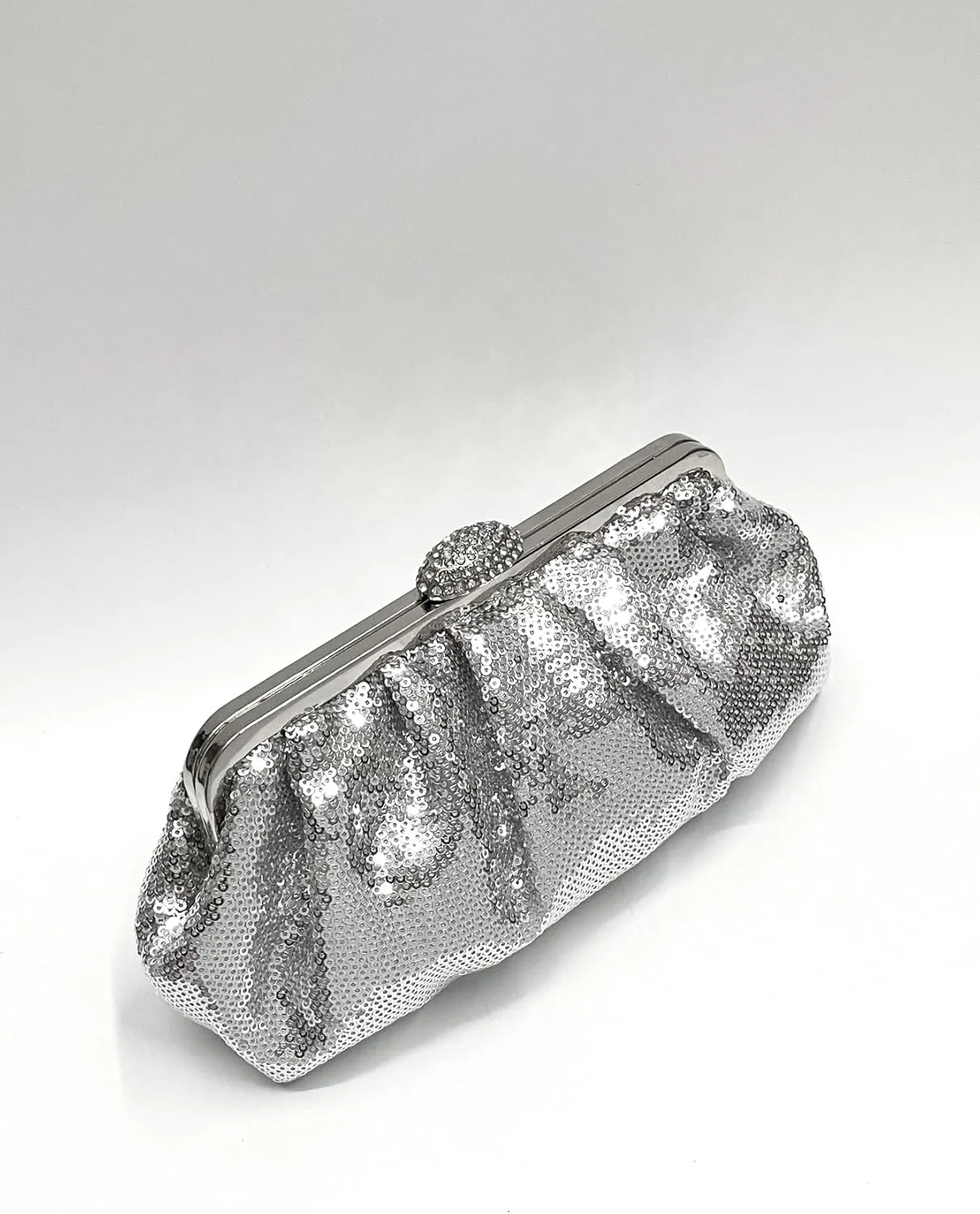 Solid Color Fish Scale Sequins Pleated Clutch Bag Hardware With Rhinestones Shiny Crossbody Purse for Women