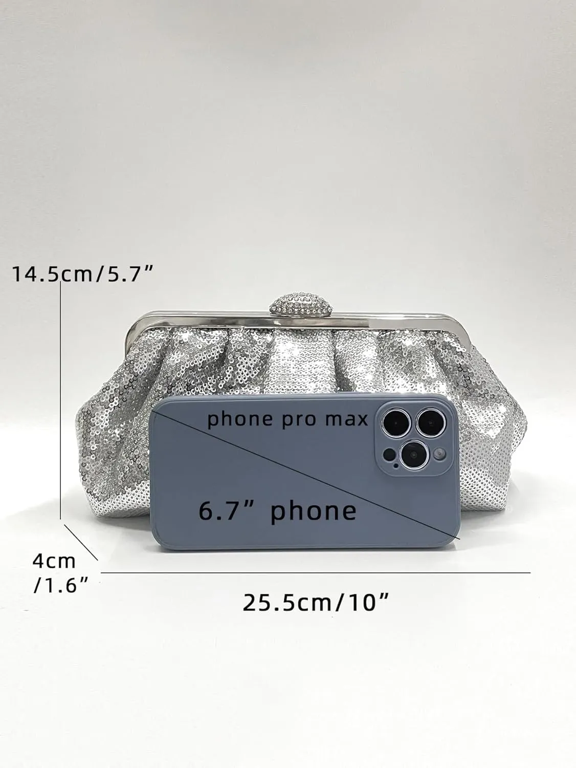 Solid Color Fish Scale Sequins Pleated Clutch Bag Hardware With Rhinestones Shiny Crossbody Purse for Women