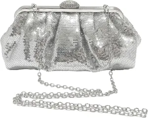 Solid Color Fish Scale Sequins Pleated Clutch Bag Hardware With Rhinestones Shiny Crossbody Purse for Women