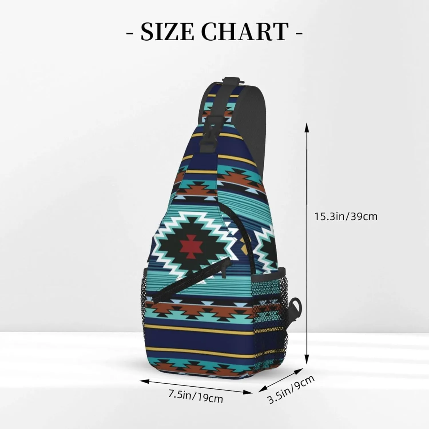 Southwest Native American Tribal Sling Bag for Women Crossbody Bag Aztec Turquoise Striped Geometry Print Sling Backpack for Men Navajo Design Shoulder Bag Gym Sports Travel Hiking Daypack