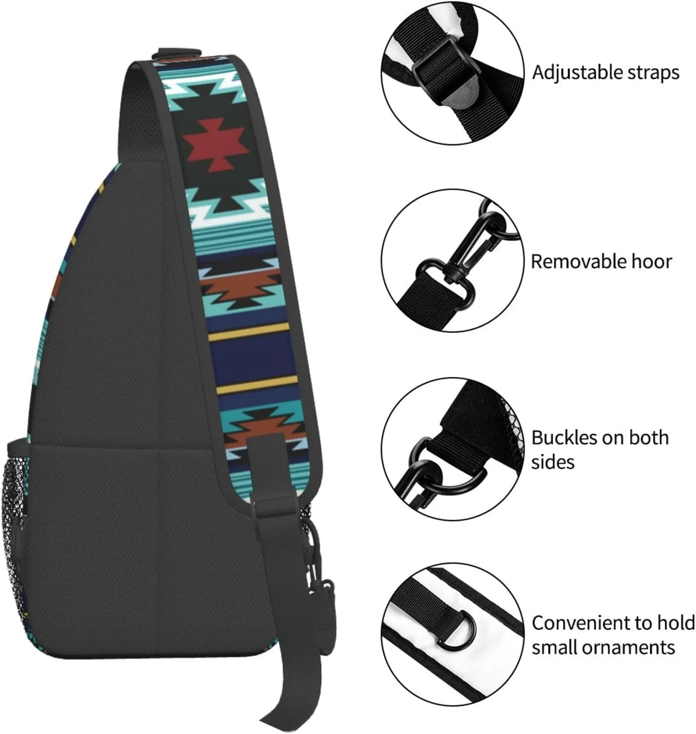 Southwest Native American Tribal Sling Bag for Women Crossbody Bag Aztec Turquoise Striped Geometry Print Sling Backpack for Men Navajo Design Shoulder Bag Gym Sports Travel Hiking Daypack