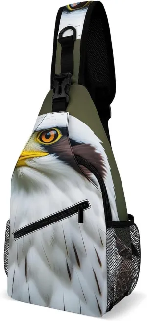 Spear Falcon, White Eagle Sling Bag for Men Women Crossbody Shoulder Backpack Chest Bag Travel Hiking Daypack