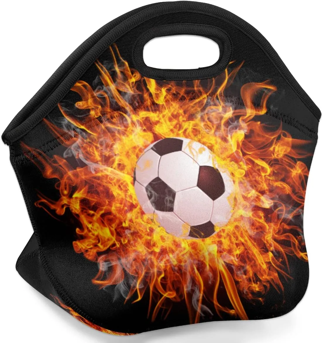 Sport Fire Football Neoprene Lunch Bags Small Insulated Lunch Box for Girls Boy Lightweight Soft Lunch Tote Handbag for Women Men School Work Office Mini Cooler Thermal Meal Prep Bags