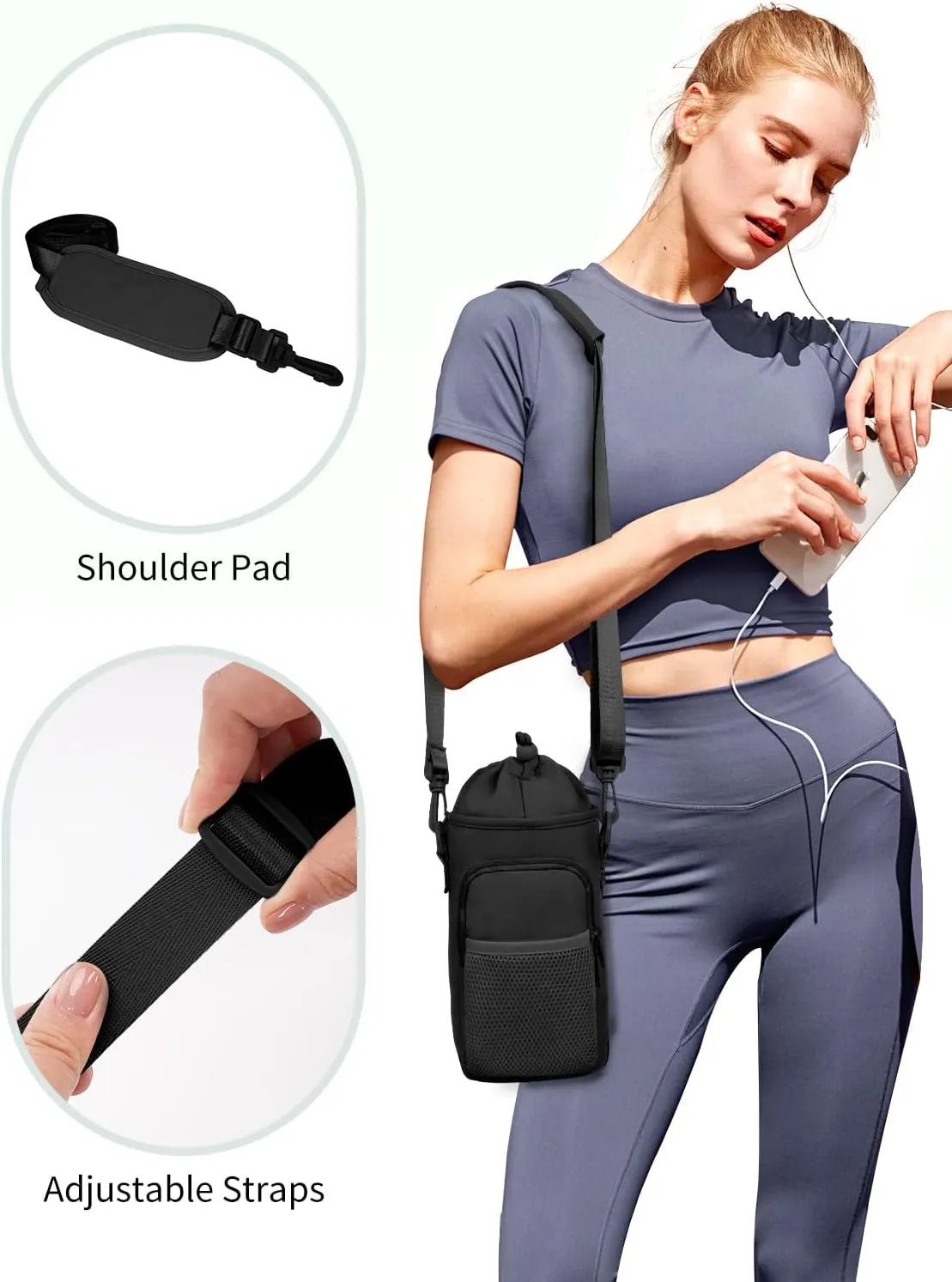 sportsnew Water Bottle Holder with Strap, 32 OZ Water Bottle Carrier Sling Bag with Adjustable Shoulder Strap Insulated Water-Resistant Water Bottle Bag for Walking Hiking, Patent Pending