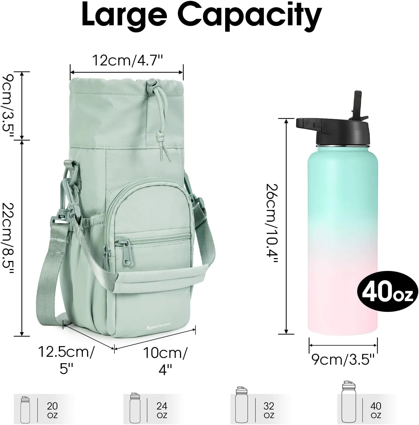 sportsnew Water Bottle Holder with Strap 32oz 40oz Insulated Water Bottle Carrier Sling Bag with Phone Pocket Crossbody