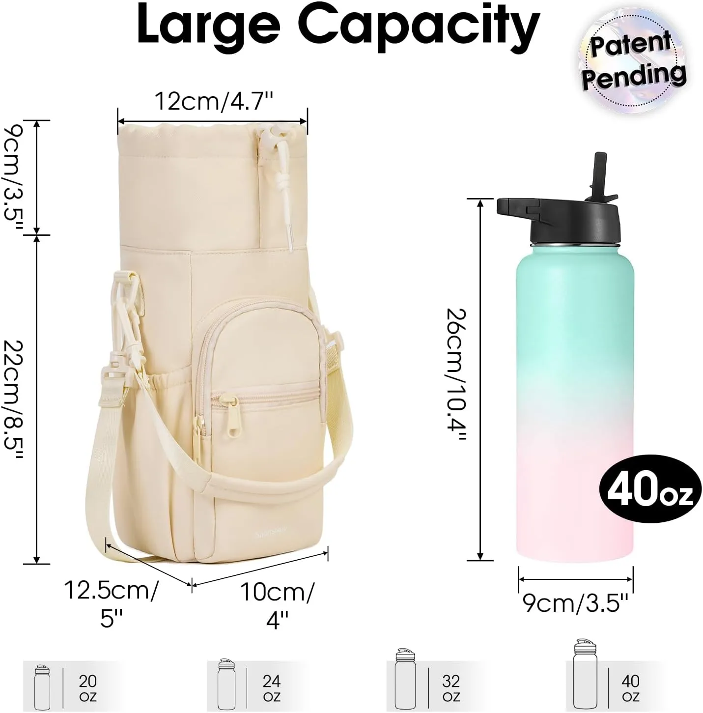 sportsnew Water Bottle Holder with Strap 32oz 40oz Insulated Water Bottle Carrier Sling Bag with Phone Pocket Crossbody