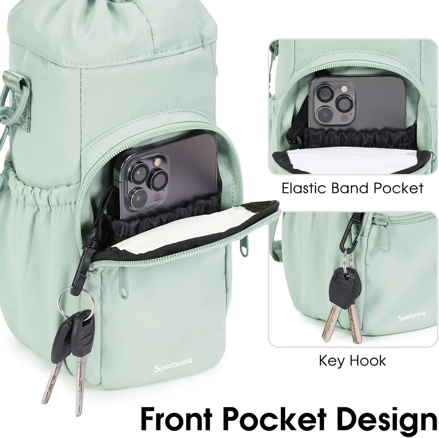 sportsnew Water Bottle Holder with Strap 32oz 40oz Insulated Water Bottle Carrier Sling Bag with Phone Pocket Crossbody