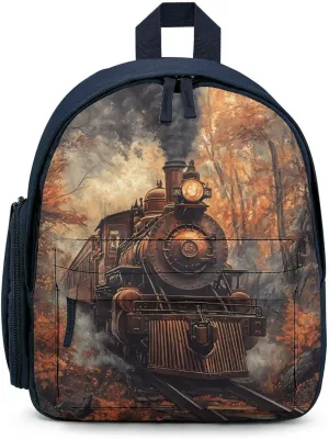 Steam Train in The Autumn Forests Simple Backpack Lightweight Cute Printing Shoulder Bag Family Travel Blue-style