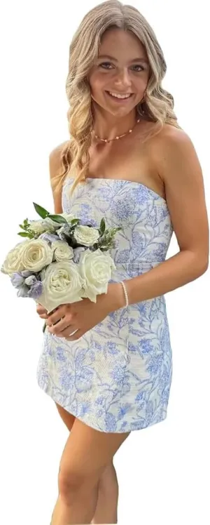 Strapless Short Prom Dress Foral Print Tight Bodycon Homecoming Dresses for Teens 2025 Cocktail Formal Dress