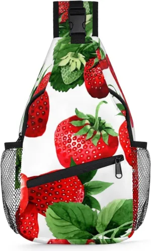 Strawberry Strawberries Sling Bag for Women Men Crossbody Sling Backpack Shoulder Bag Chest Bag Daypack for Travel Hiking Outdoor