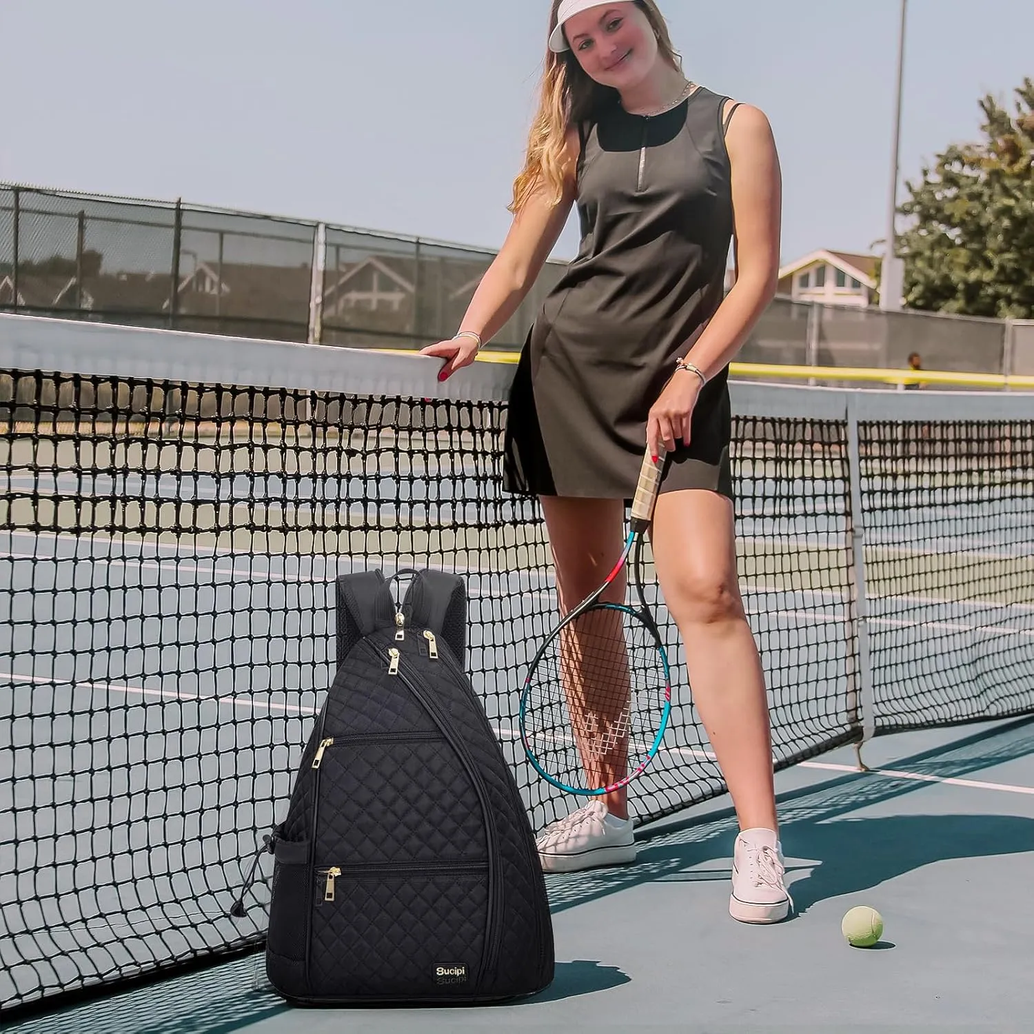 Sucipi Women's Pickleball Backpack - Quilted Crossbody Sling Bag for Tennis & Pickleball Paddle