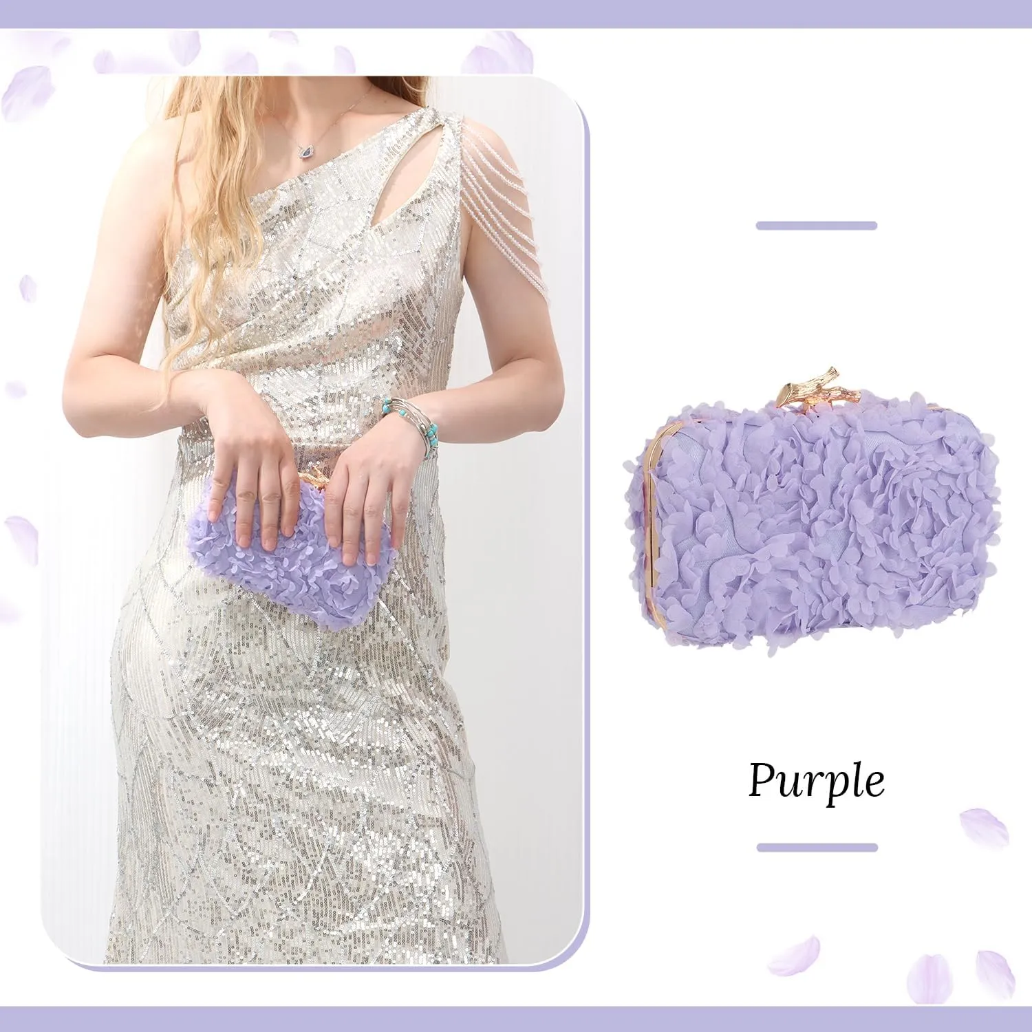 SUKUTU Floral Evening Handbag for Women Lace Clutch Purses Party Prom Shoulder Bag