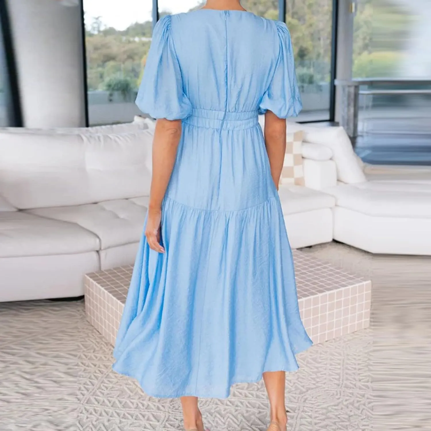 Summer Dresses for Women 2024 Sexy Deep V Neck Maxi Dress Casual Short Sleeve Plus Size Sun Dress Summer Vacation Dress