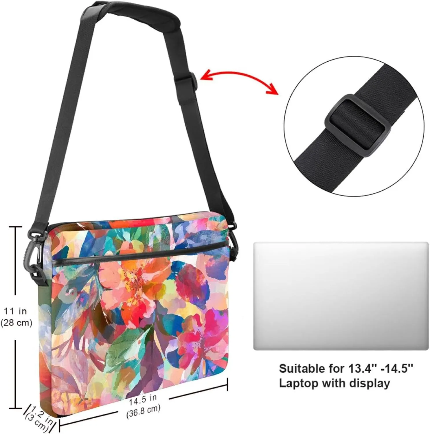 Summer Flower Abstract Art Pattern Laptop Bag Case Computer Sleeve Shoulder Messenger Bag for Work School