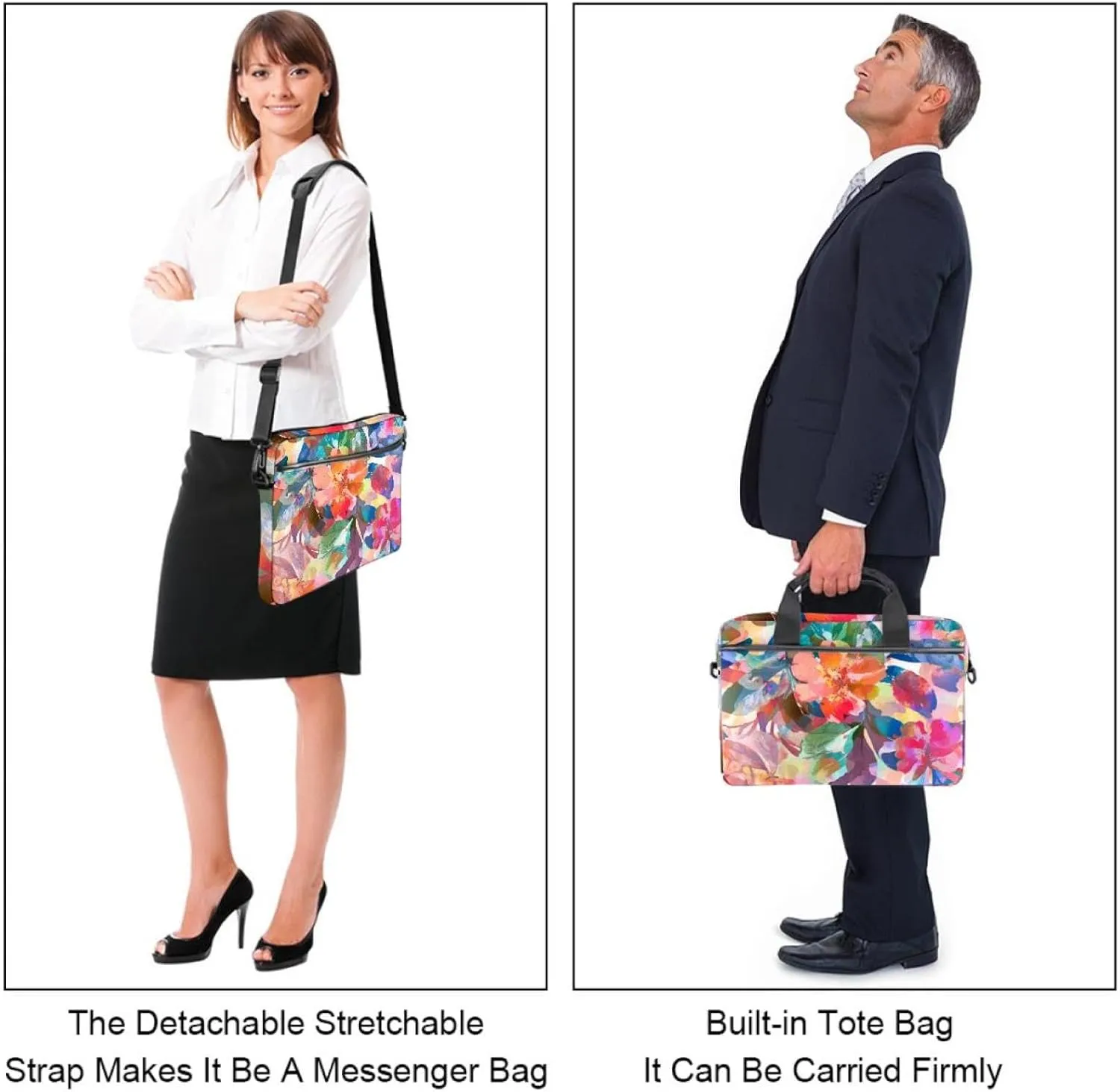 Summer Flower Abstract Art Pattern Laptop Bag Case Computer Sleeve Shoulder Messenger Bag for Work School