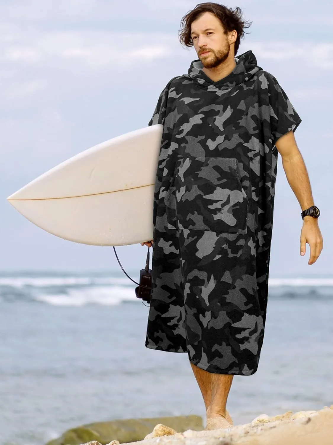 SUN CUBE Surf Poncho Changing Robe with Hood | Absorbent Quick Dry Microfiber Wetsuit Changing Towel with Pocket for Surfing Men Women