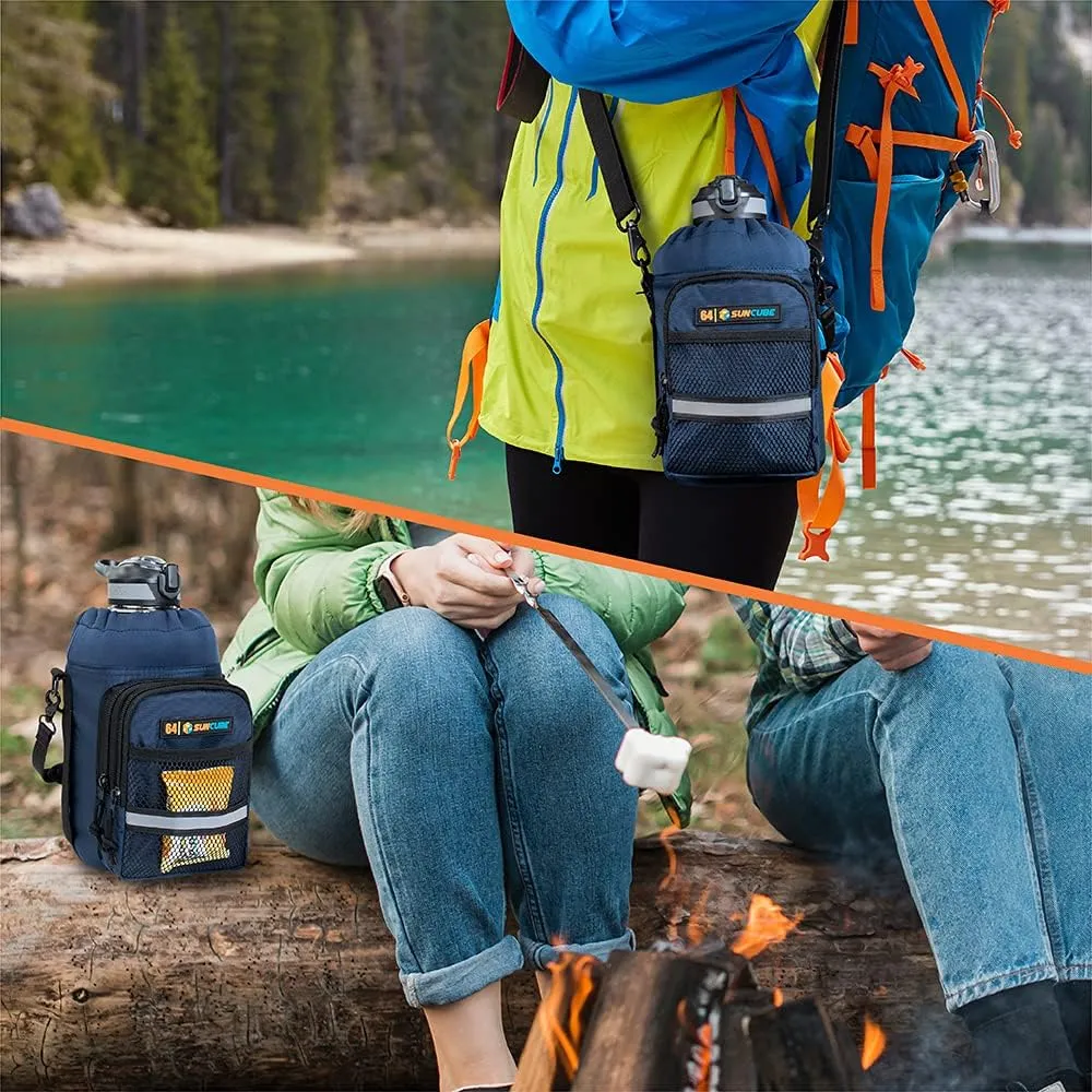 SUN CUBE Water Bottle Carrier with Strap, Insulated Water Bottle Carrier Bag with Phone Pocket Pouch, Sleeve Sling Purse Crossbody Bottle Holder for Walking, Sports, Hiking Accessories 40/64 oz