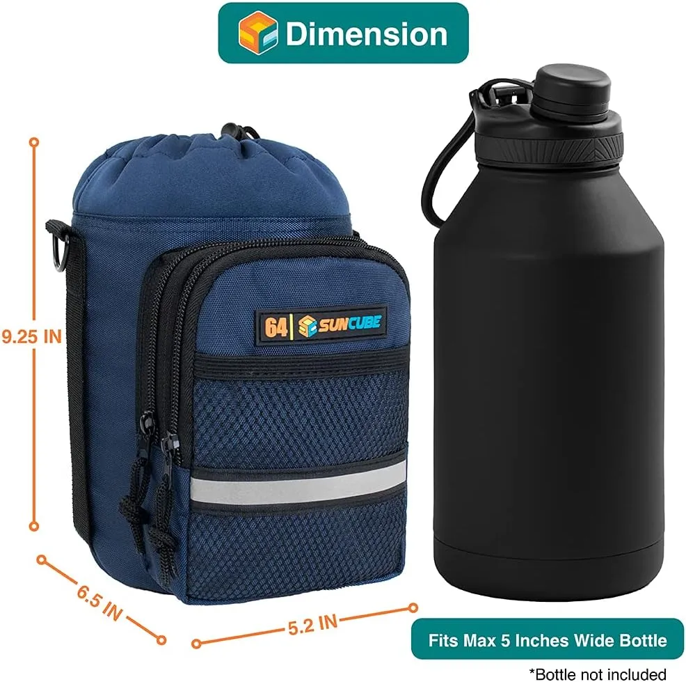SUN CUBE Water Bottle Carrier with Strap, Insulated Water Bottle Carrier Bag with Phone Pocket Pouch, Sleeve Sling Purse Crossbody Bottle Holder for Walking, Sports, Hiking Accessories 40/64 oz
