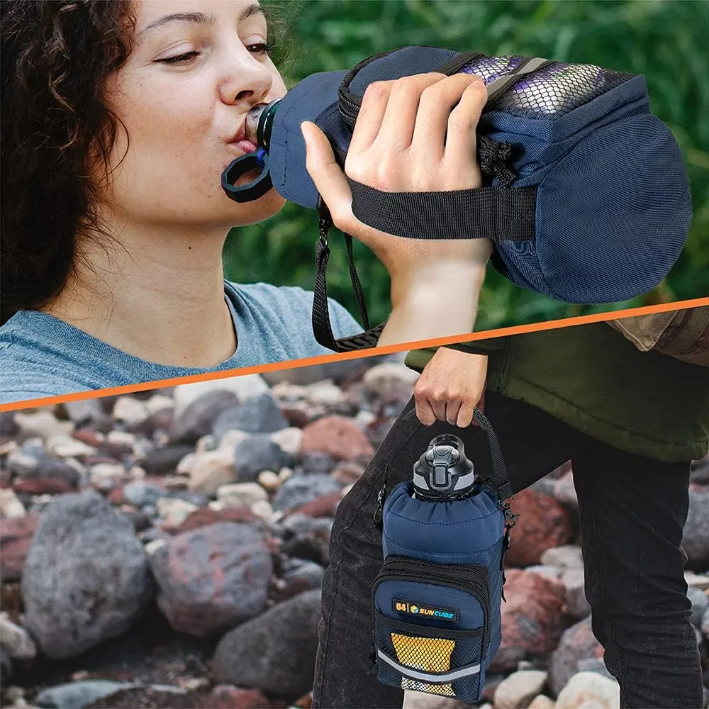 SUN CUBE Water Bottle Carrier with Strap, Insulated Water Bottle Carrier Bag with Phone Pocket Pouch, Sleeve Sling Purse Crossbody Bottle Holder for Walking, Sports, Hiking Accessories 40/64 oz