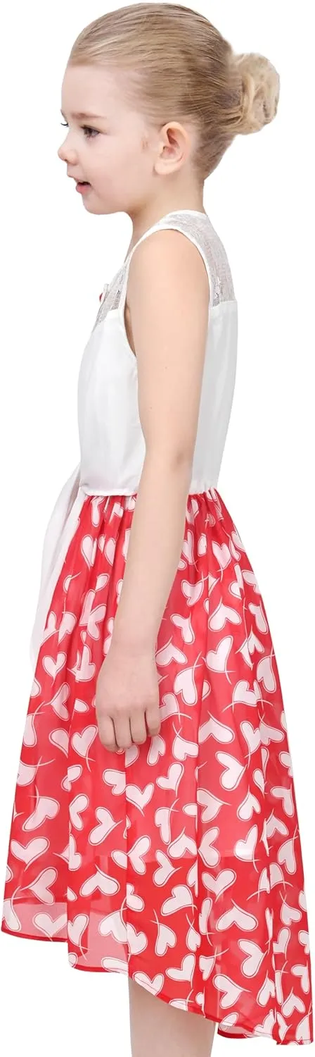 Sunny Fashion Girls Dress Chiffon Floral High-Low Tie Waist Party Princess