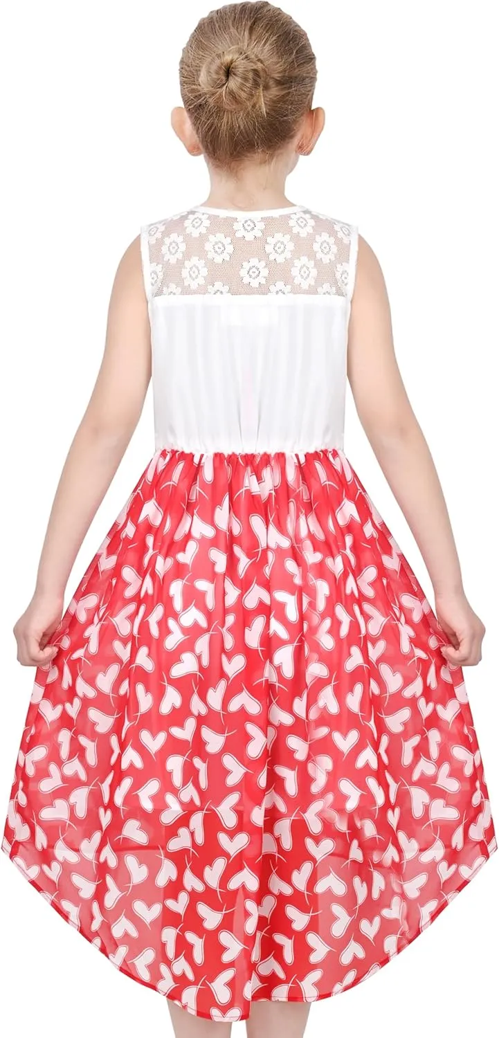 Sunny Fashion Girls Dress Chiffon Floral High-Low Tie Waist Party Princess