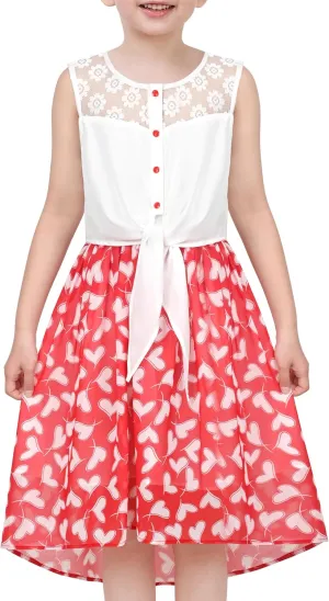 Sunny Fashion Girls Dress Chiffon Floral High-Low Tie Waist Party Princess