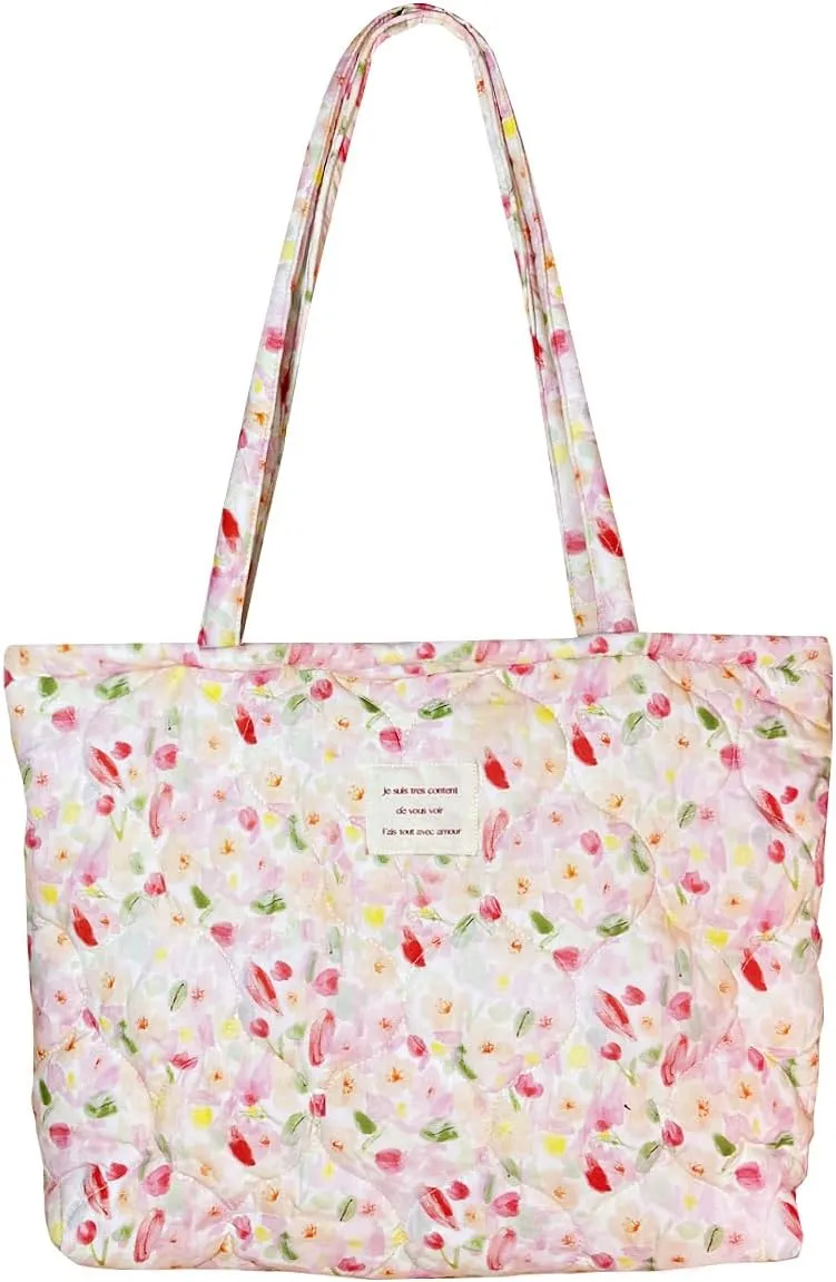 Sunwel Fashion Top Zipper Women Floral Quilted Tote Bag for Work Travel Gym Shopping Beach