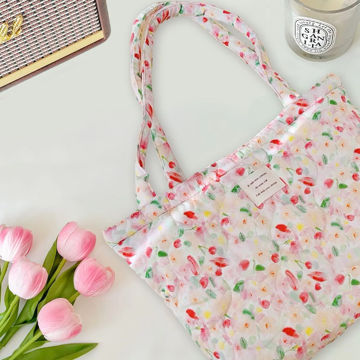 Sunwel Fashion Top Zipper Women Floral Quilted Tote Bag for Work Travel Gym Shopping Beach