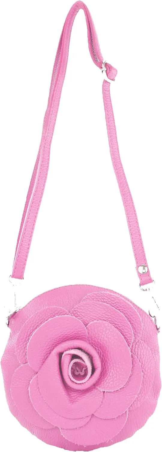 T225 - Leather Shoulder Bag, Floral Pattern, Small Size