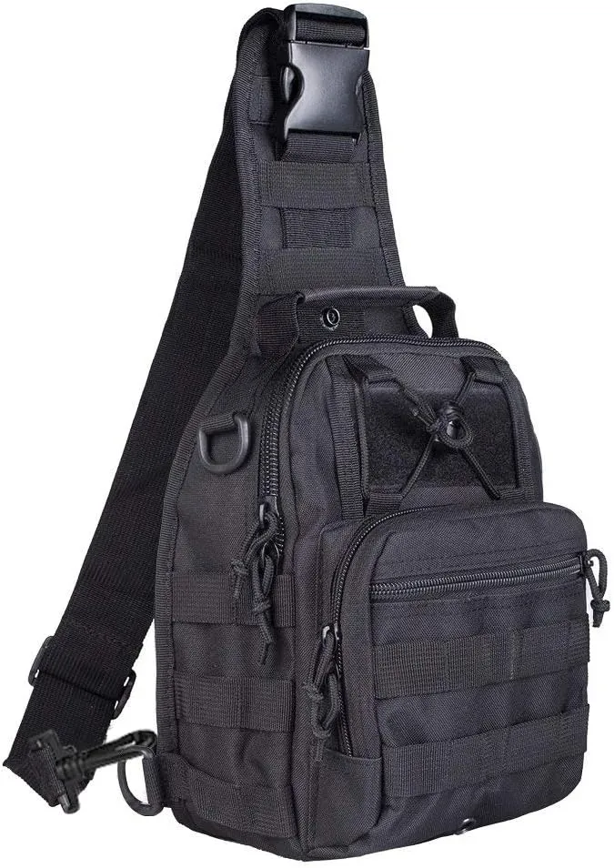 Tactical Military Sling Backpack Shoulder Bag Molle Outdoor Daypack Backpack with Adjustable Strap - Black