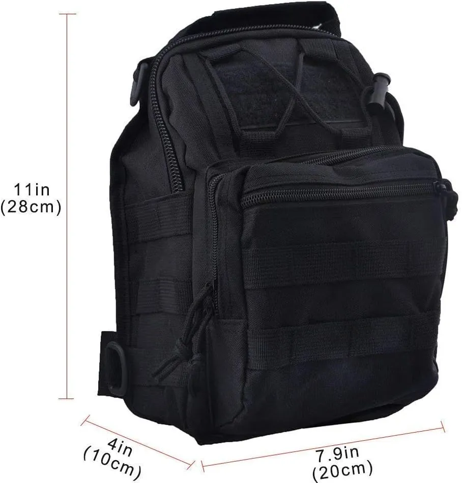 Tactical Military Sling Backpack Shoulder Bag Molle Outdoor Daypack Backpack with Adjustable Strap - Black