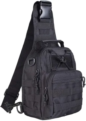 Tactical Military Sling Backpack Shoulder Bag Molle Outdoor Daypack Backpack with Adjustable Strap - Black