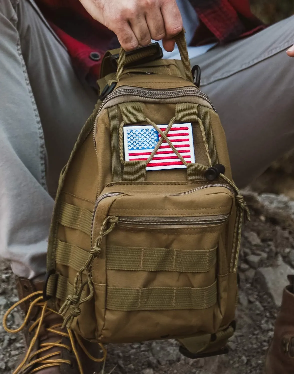 Tactical Military Sling Backpack Shoulder Bag Molle Outdoor Daypack Backpack with Adjustable Strap - Black