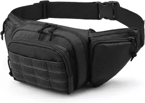 Tactical Waist Pack with Multiple Compartments, 900D Nylon EDC Bag with MOLLE System and Adjustable Belt for Running Hiking Fishing and More Outdoors Activities (Black)