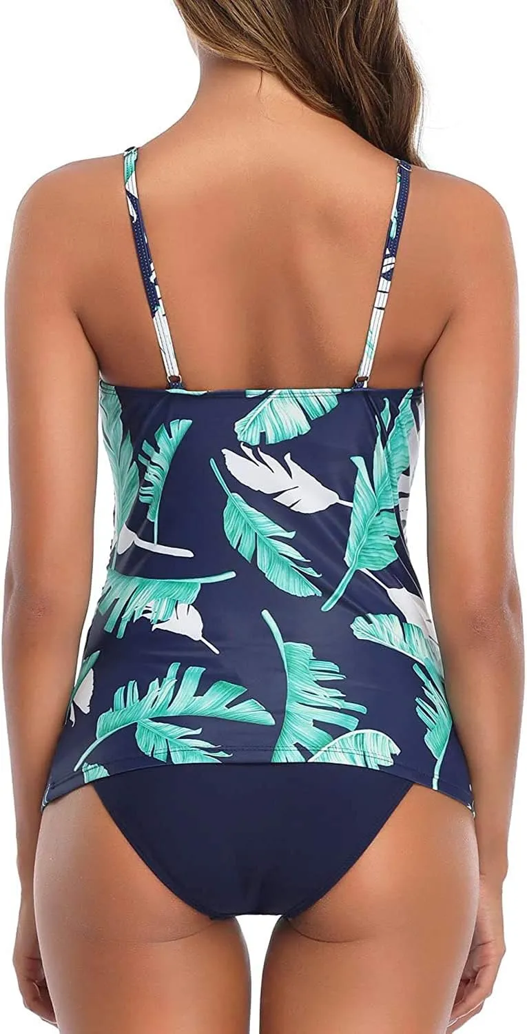 Tempt Me Two Piece Tankini Set Tummy Control Swimsuit for Women High Neck Top with Bottom Bathing Suits Ruched Swimwear