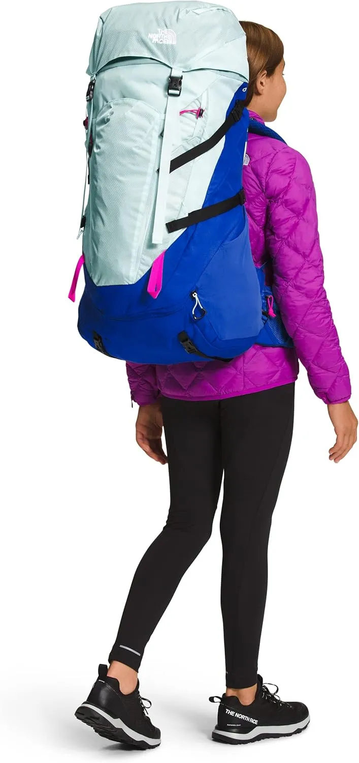 THE NORTH FACE Teen Terra 55 Backpacking Backpack, Skylight Blue/TNF Blue/Linaria Pink, One Size