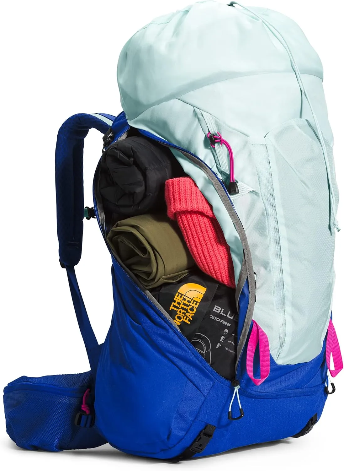 THE NORTH FACE Teen Terra 55 Backpacking Backpack, Skylight Blue/TNF Blue/Linaria Pink, One Size