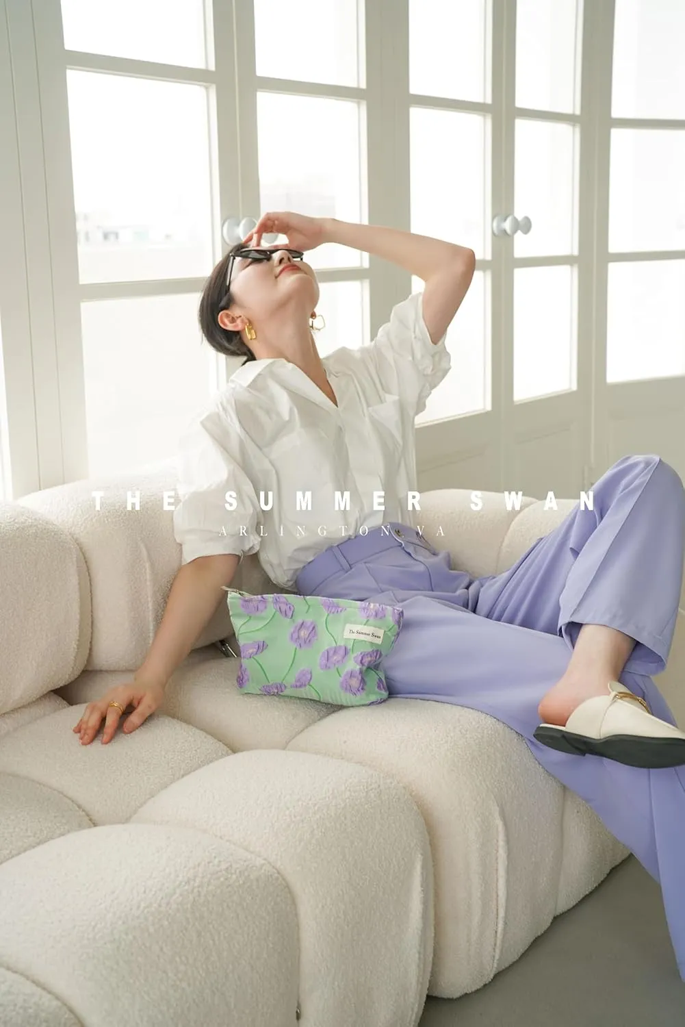The Summer Swan | Large Aesthetic Makeup Bag | Floral Makeup Bag | Mid-day Clutch | Period Kit Bag | Hygiene Bag | Skincare Bag | Cute Makeup Bag (Color Block Floral Purple), CosmeticBag10575