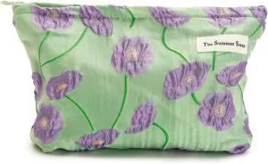 The Summer Swan | Large Aesthetic Makeup Bag | Floral Makeup Bag | Mid-day Clutch | Period Kit Bag | Hygiene Bag | Skincare Bag | Cute Makeup Bag (Color Block Floral Purple), CosmeticBag10575