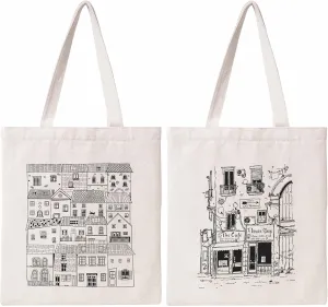 THEYGE Cottage Canvas Tote Bag - Aesthetic Vintage Shoulder Bag for Women - Cute Cotton Shopping Beach Bag - Reusable Grocery Tote