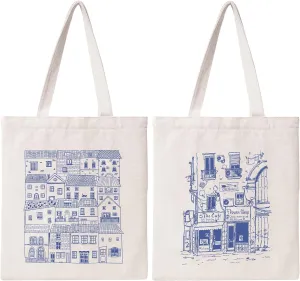 THEYGE Vintage Tote Bag - Cute Cottage Canvas Aesthetic Tote for Women - Reusable Shopping & Beach Bag