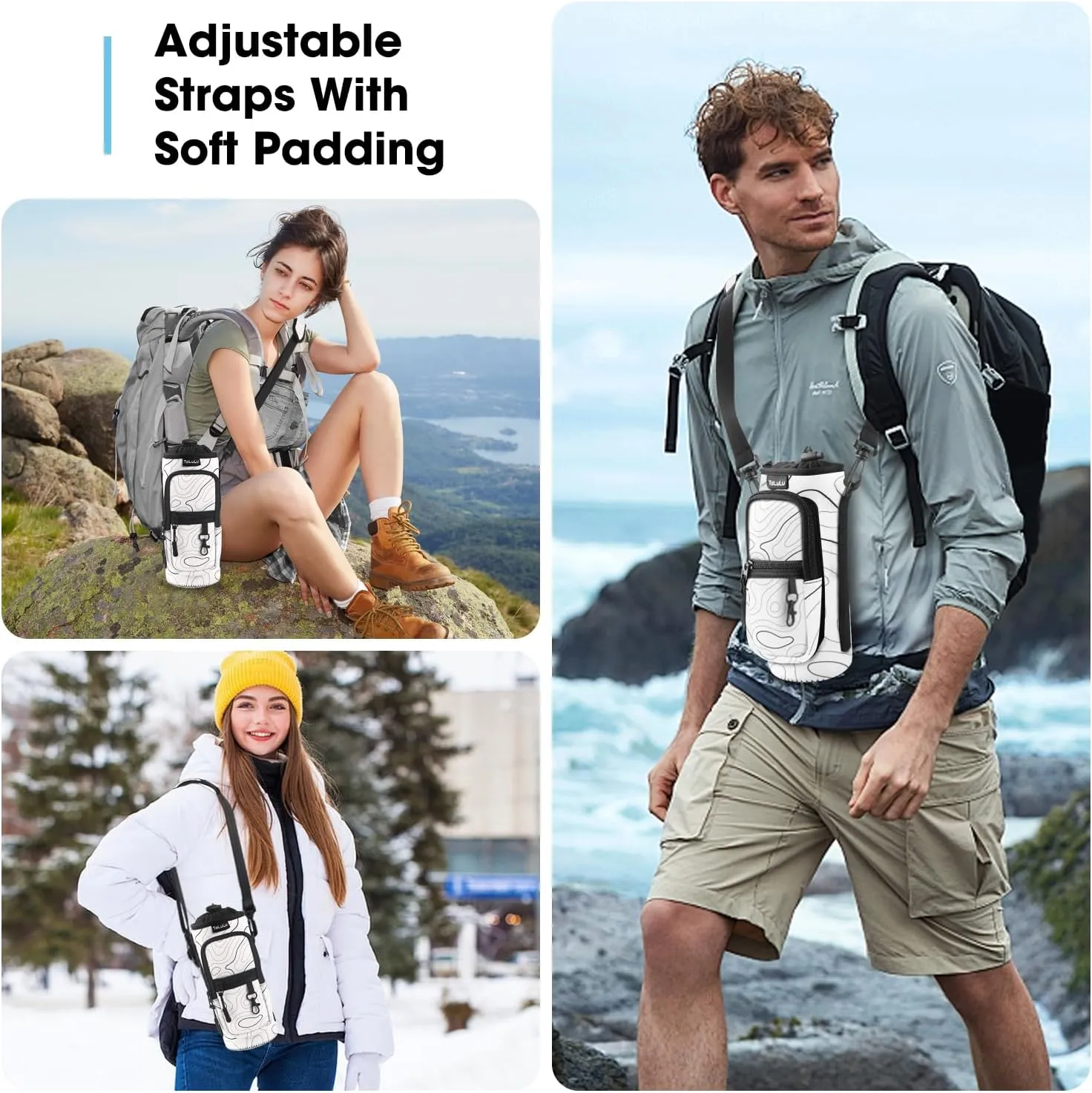 ToLuLu 25/32/40oz Water Bottle Carrier Bag Pocket,Insulated Neoprene Adjustable Shoulder Strap Water Bottle Pouch Case, Crossbody Water Bottle Holder Sling Sleeve for Men Women Adults