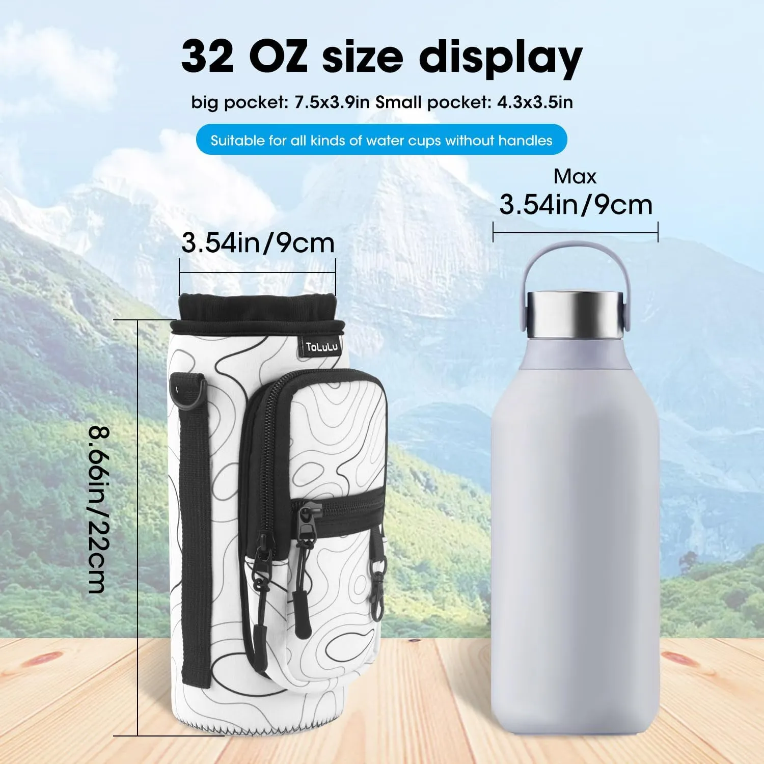 ToLuLu 25/32/40oz Water Bottle Carrier Bag Pocket,Insulated Neoprene Adjustable Shoulder Strap Water Bottle Pouch Case, Crossbody Water Bottle Holder Sling Sleeve for Men Women Adults