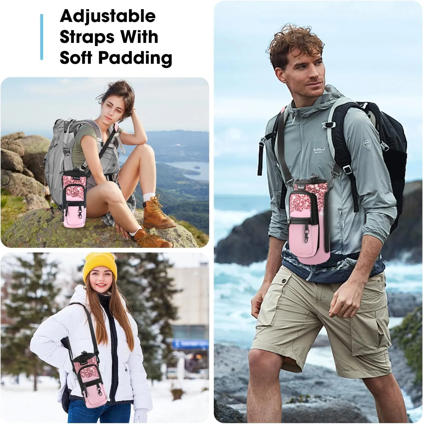 ToLuLu 25/32/40oz Water Bottle Carrier Bag Pocket,Insulated Neoprene Adjustable Shoulder Strap Water Bottle Pouch Case, Crossbody Water Bottle Holder Sling Sleeve for Men Women Adults