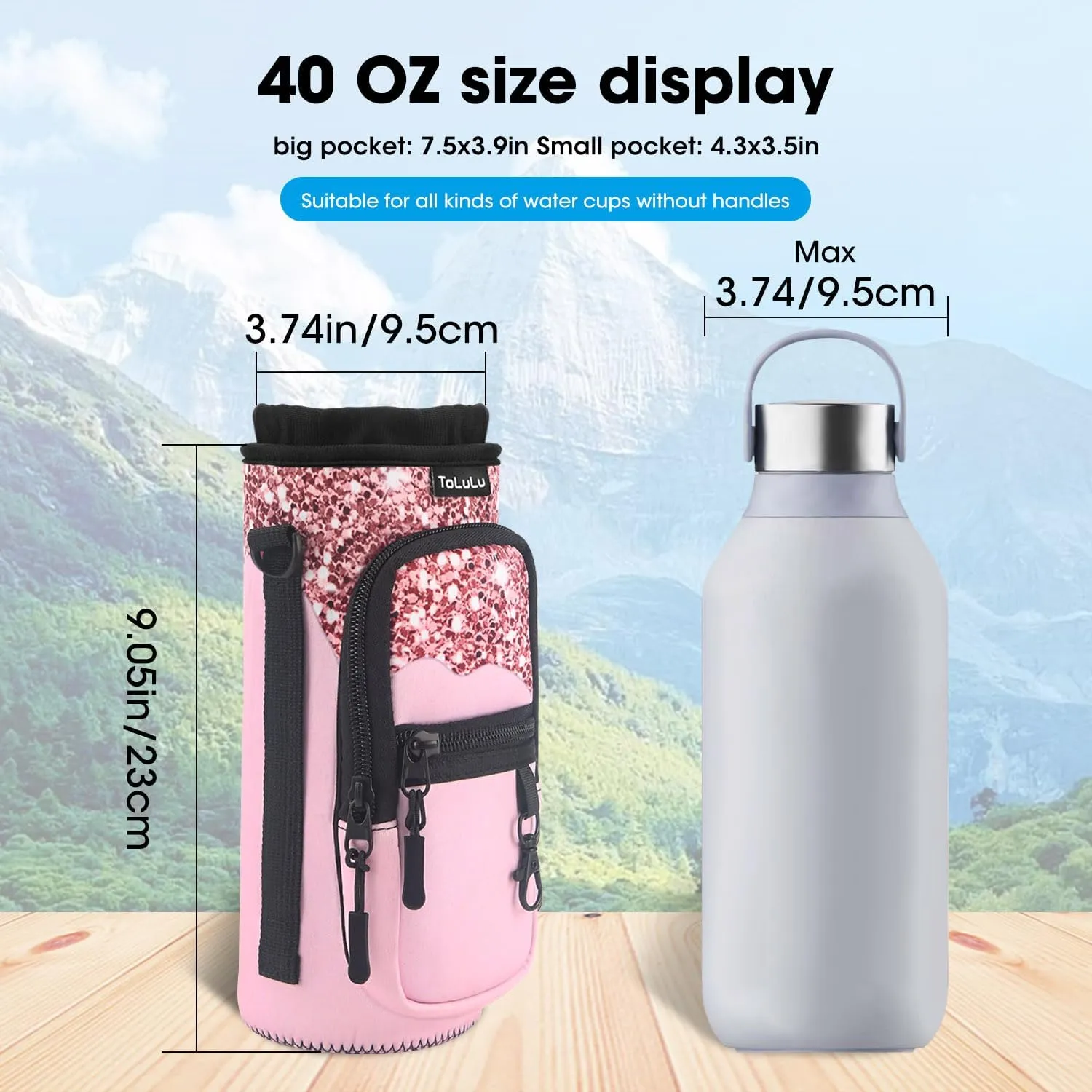 ToLuLu 25/32/40oz Water Bottle Carrier Bag Pocket,Insulated Neoprene Adjustable Shoulder Strap Water Bottle Pouch Case, Crossbody Water Bottle Holder Sling Sleeve for Men Women Adults